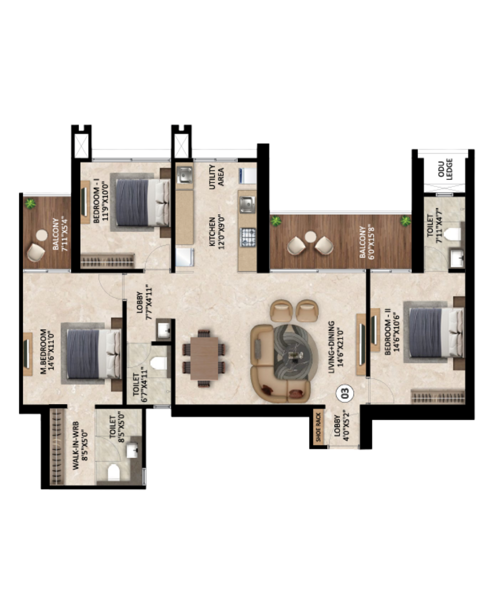 Highness 4 BHK 1265 Sq.Ft. Floor Plan